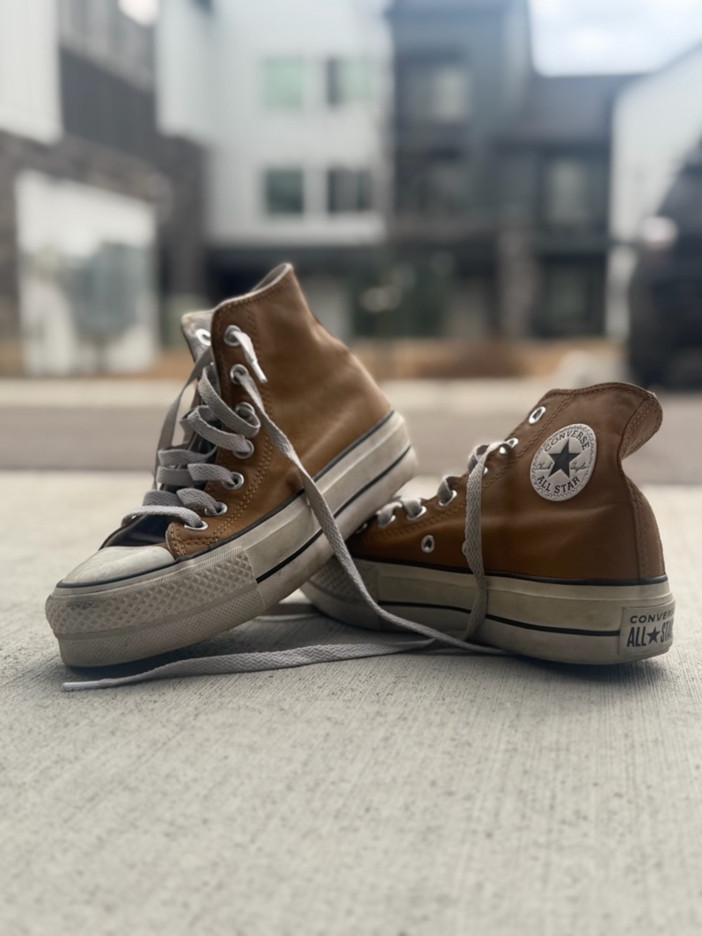 Custom Tan Leather - Converse High Top Size 5